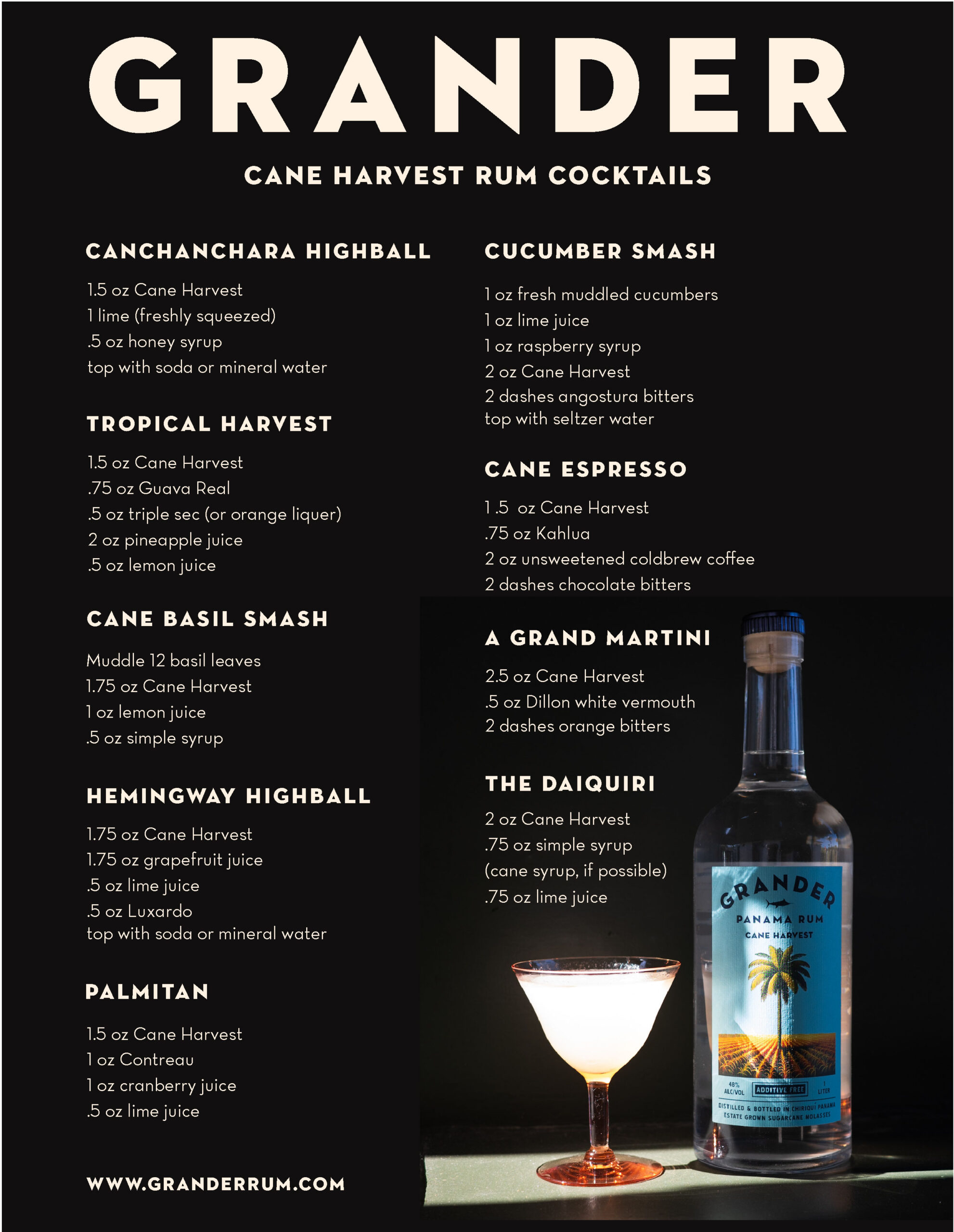 Grander Rum Cane Harvest Cocktails